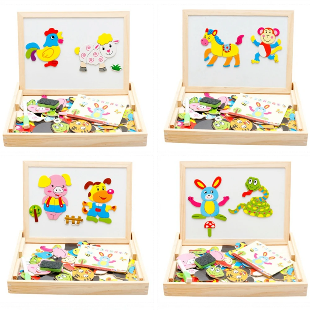 Детский деревянный пазл многофункциональная двусторонняя магнитная доска для
