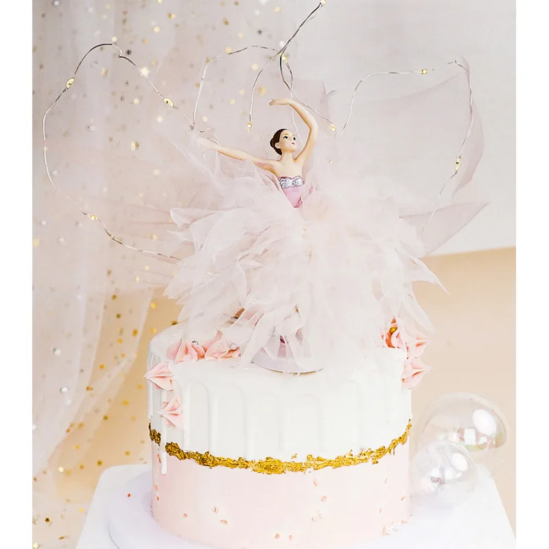 

Wedding Cake Topper Audlts Children Party Birthday Accessories Decoration Lace Gauze Skirt Ballet Girl Ornament Pink White