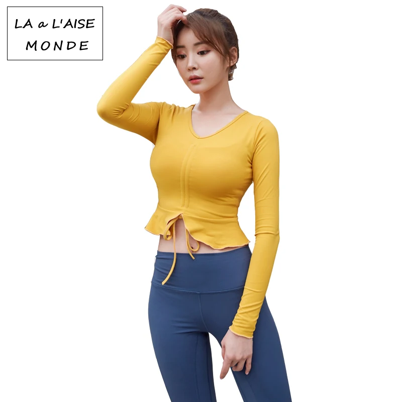 

Sexy New Yoga Clothes Sports V-Neck Umbilical Long-Sleeved Training Tight-Fitting Quick-Drying Fitness Shirt Sports Top