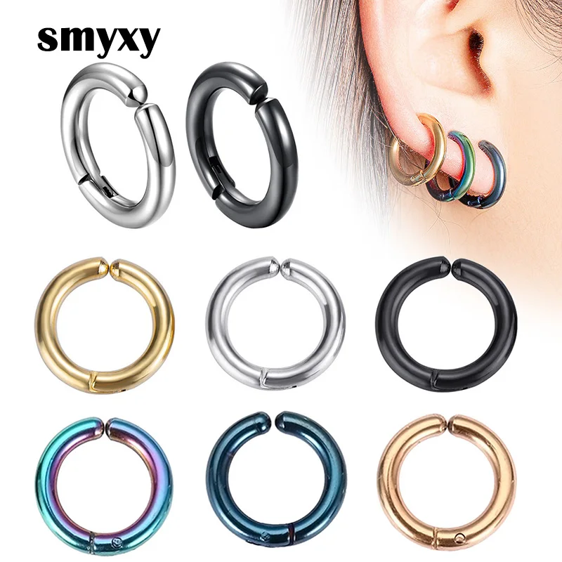 1Pair/2Pcs Small Round Circle Ear Clip Hoop Earrings For Man/Women No Piercing Fake Cartilage Earring Stainless Steel Jewelry