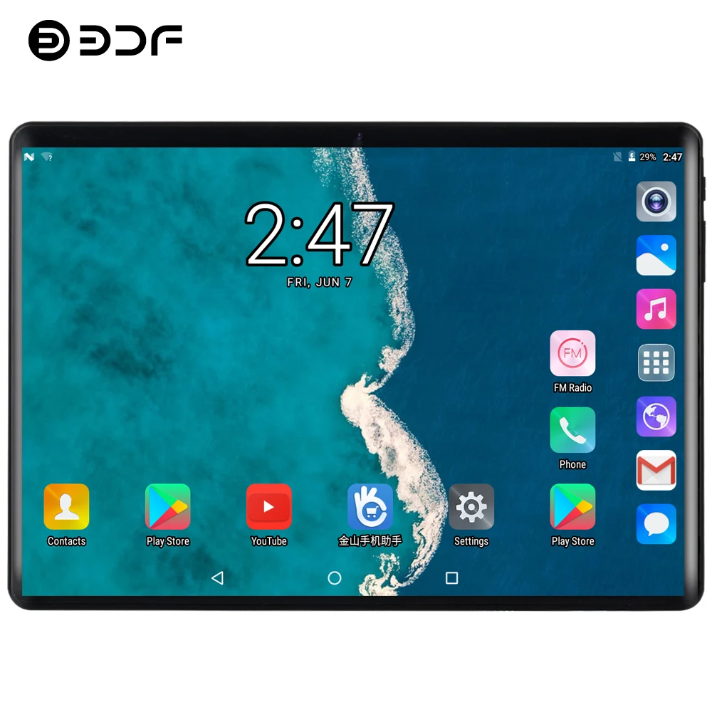 BDF 10 дюймов Android 9,0 планшетный ПК 4G LTE телефонный звонок 2.5D Закаленное стекло десять ядер 8 ГБ/128 Гб Две sim-карты Wi-Fi Bluetooth ПК планшет 10