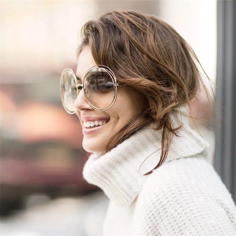 OLOEY увеличенные Круглые Солнцезащитные очки женские брендовые дизайнерские