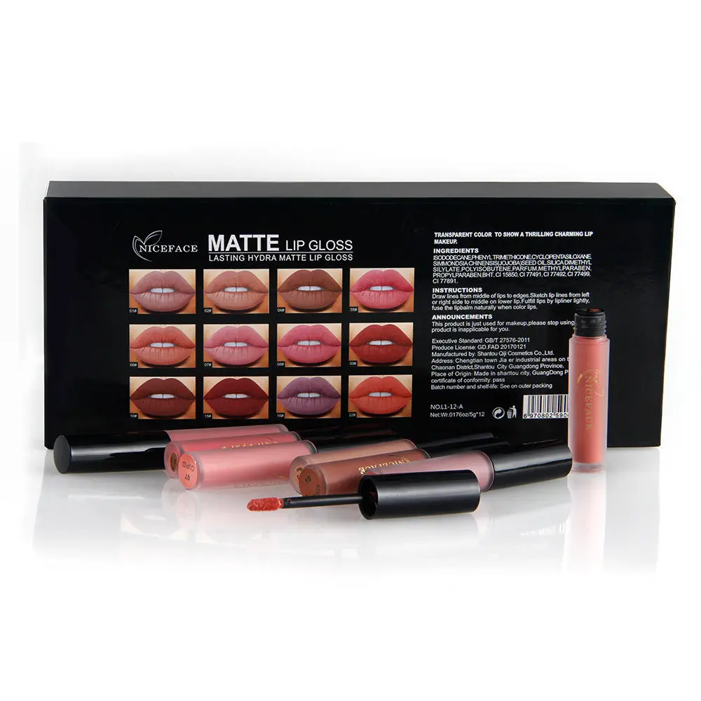 Блеск для губ NICEFACE 12 цветов Матовая жидкая помада Горячая сексуальная краска