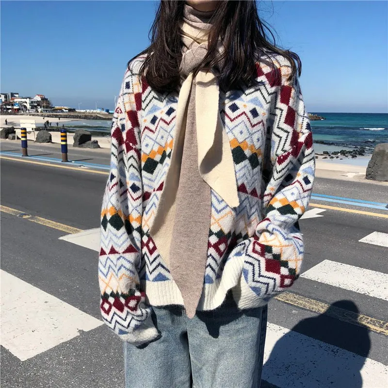 

Autumn And Winter New Korean Version Of The Loose Loose Retro Sweater Female Students Long Sleeve Round Neck Wild Loose Sweater