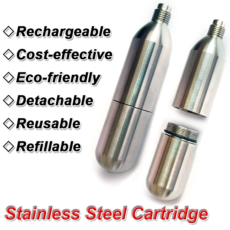 

High Quality Stainless Steel Airsoft Refillable 12g 16g Threaded Rechargeable Co2 Cartridge Tank Capsule Portable for Co2 Gun