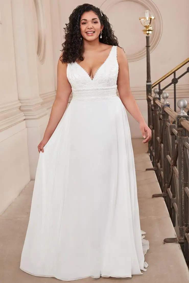 

Fashion V-neck A-line Plus Size Wedding Dresses Organza Sweep Train Vestido de Novia Lace Bridal Gown Customized