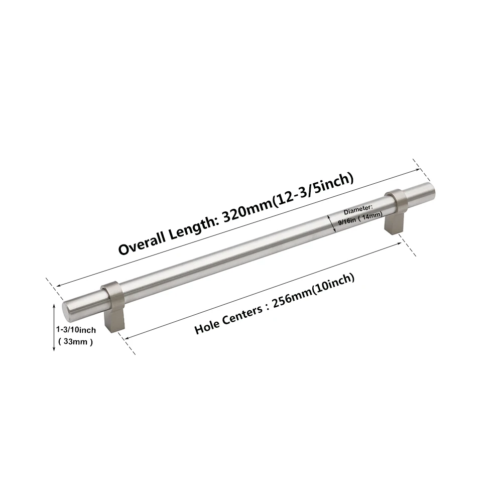 Hole Centers 256mm Ручки кухонного шкафа матовый никель ручки для ящиков "~ 5" Шкаф Hardawre Brashed никеля круглые ручки для шкафа; на Ящики ручки 1 упаковка - Цвет: Hole Centers 256mm