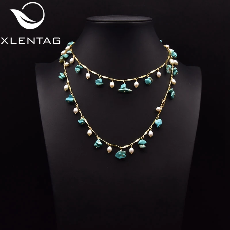 

XlentAg Natural Turquoise Fresh Water Pearl Hand Made Necklace 2021Women Original Fashion Fine Jewelry Wedding Party Gift GN0271