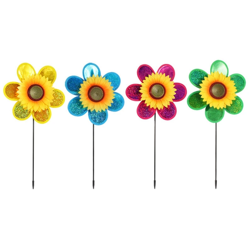 

MXLB 4 Pcs Sunflower Lawn Pinwheels Wind Spinners Garden Party Pinwheel Flower Windmill for Home Patio Yard Decoration