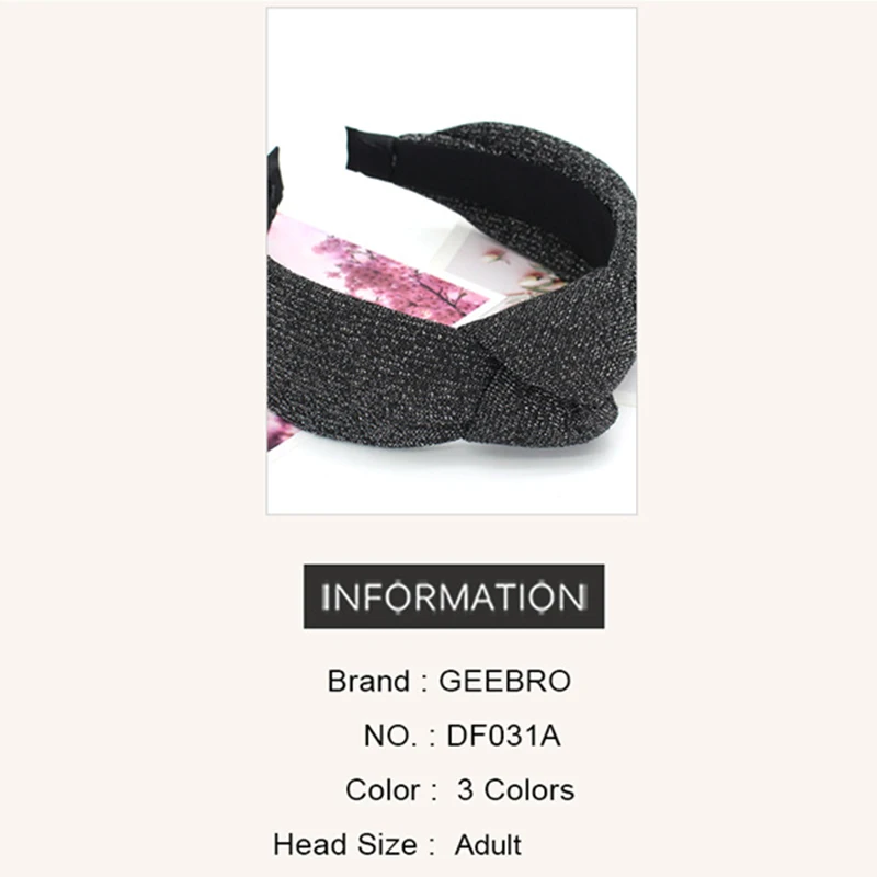 Повязка на голову Geebro Женская однотонная мягкая модная головная повязка с узлом