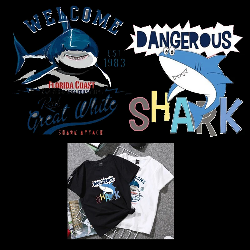 Нашивки с утюгом для одежды с мультяшными акулами, термотрансферные нашивки для футболок, худи, наклейки для одежды, аппарат «сделай сам», нашивки для одежды