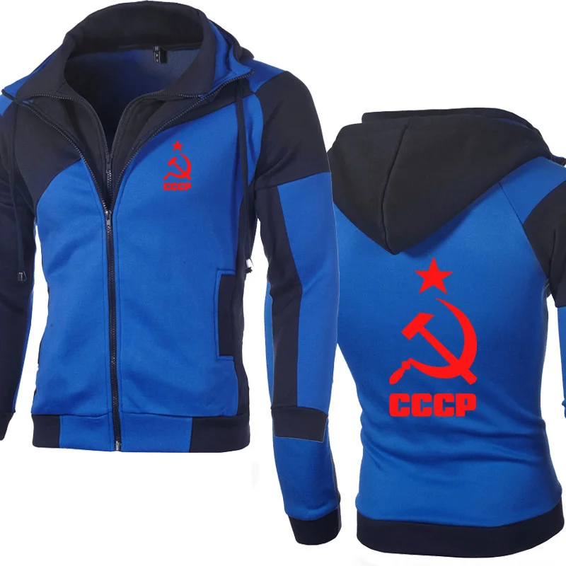 

Spring Autumn Mens Fake Two CCCP Russian USSR Soviet Union Stitching Casual Mens Sport Jacket High Quality Cotton Men's Hoodie