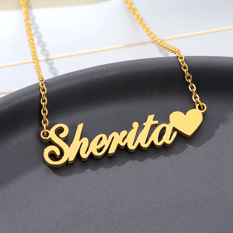 Custom Name Necklace With Heart Gold Color Chain Stainless Steel Handmade Customized Personalized Gift For Her | Украшения и
