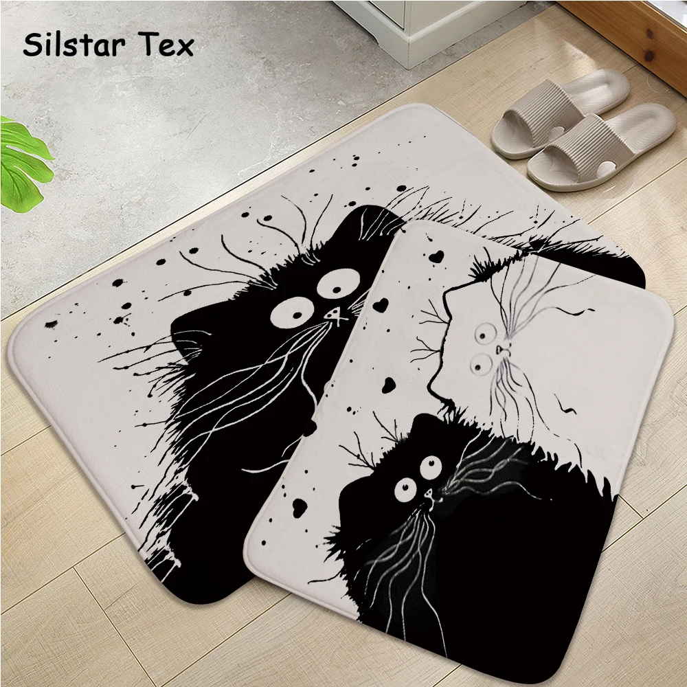 Черно белый напольный коврик Silstar Tex в виде кошки нескользящий декоративный ковер