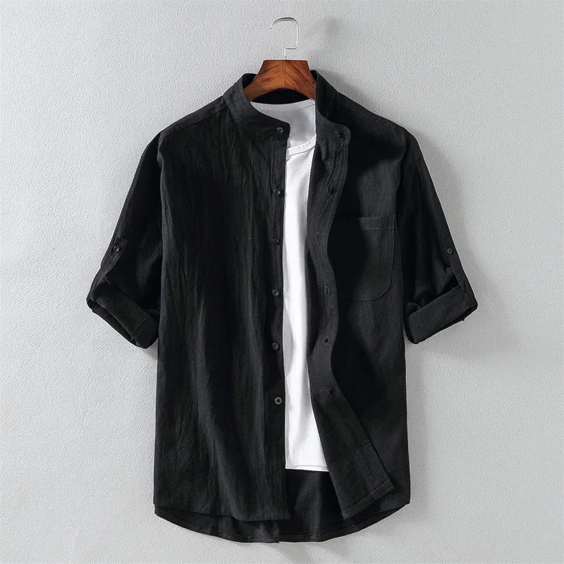 

2021 New Men's Casual Blouse Cotton Shirt Loose Tops Short Sleeve Tee Shirt Spring Autumn Summer Casual Handsome Men Shirt