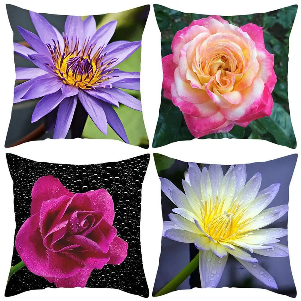 

1pcs Rose Flower Cushion Cover Peach Skin Material Printing Pillow Cover For Home Sofa Bed Chair Car Decorative Pillows 45*45cm