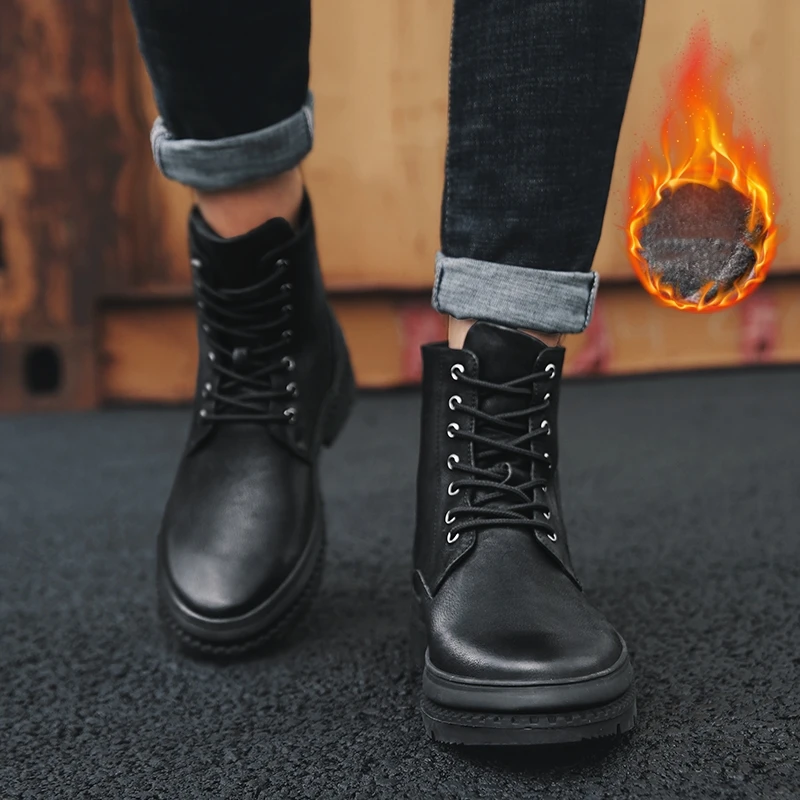 Мужская обувь ботинки из натуральной кожи зимние мужская мартинсы повседневная