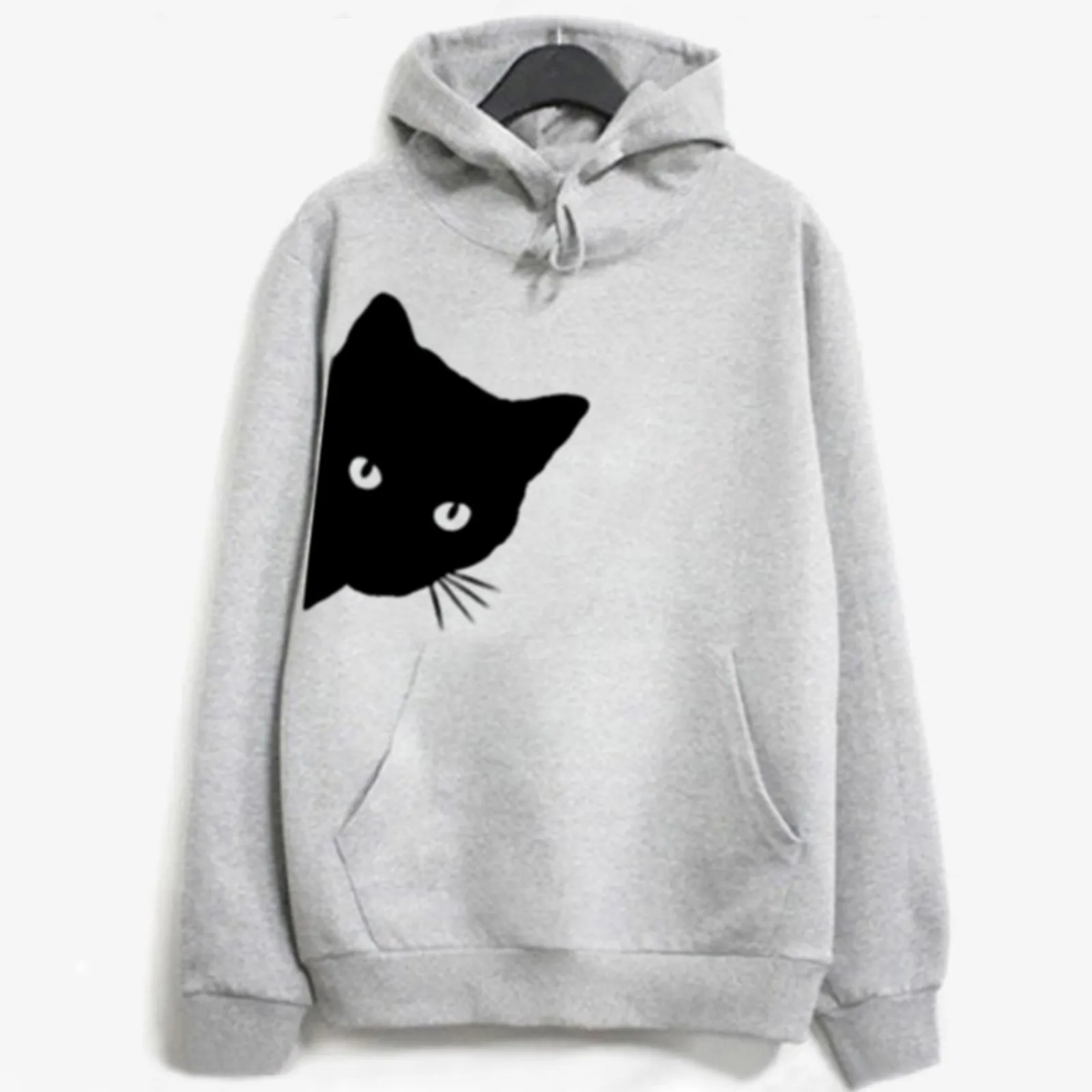 

Autumn Spring Womens Cat Long Sleeve Hoodie Sweatshirt Hooded Pullover Tops Blouse 2021 Fashion Over-Size Girls Hoodie #23