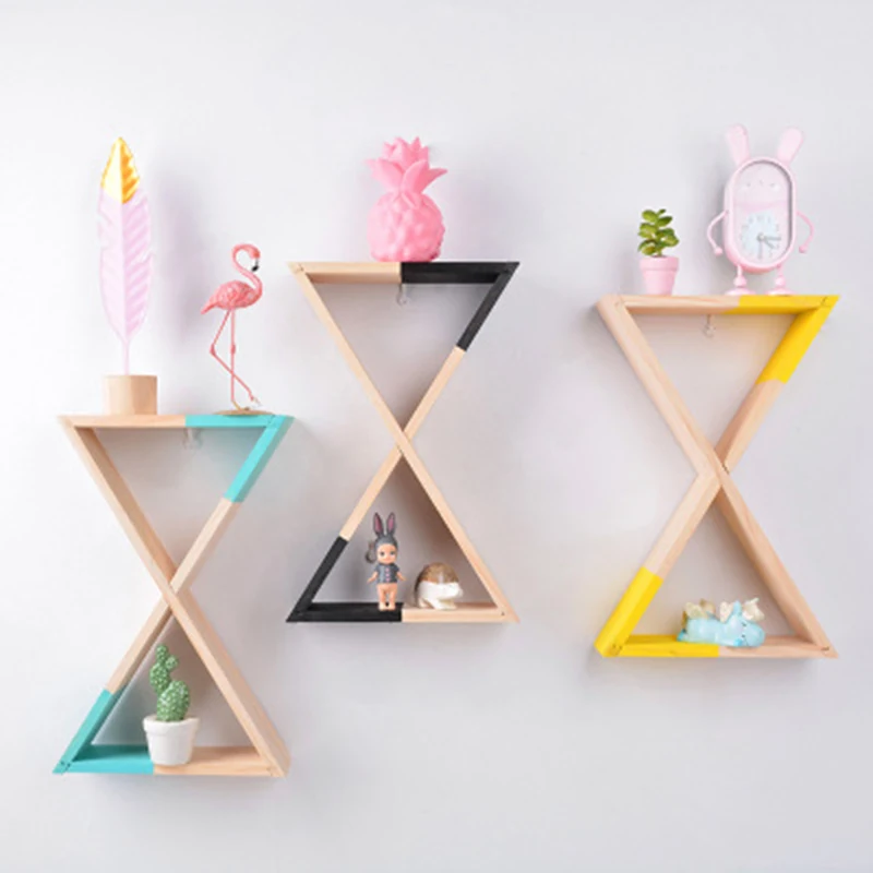 Wooden Triangular Funnel Wall Decorative Shelf Storage Rack Hanging Decorations Nursery Kids Baby Child Room Home Decor | Дом и сад