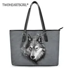 Женская Повседневная Сумка-тоут twoheart, серая вместительная сумка на плечо с 3D-принтом волка, сумка-шоппер на плечо