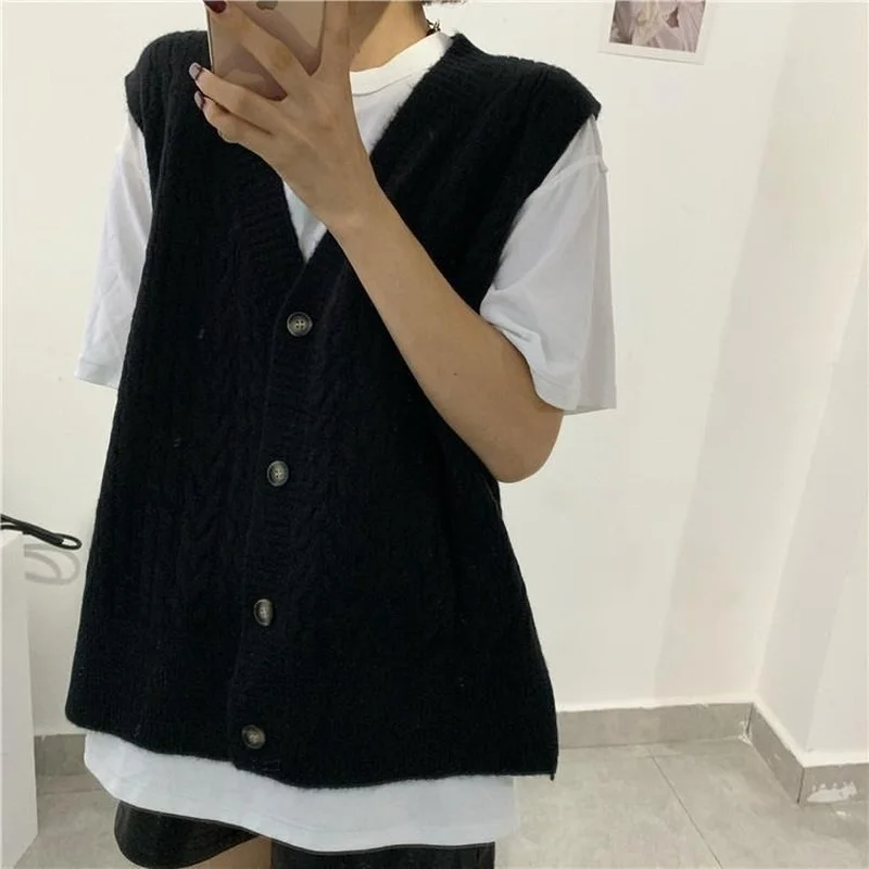 Женский Однотонный свитер-жилет с V-образным вырезом однобортный нежный
