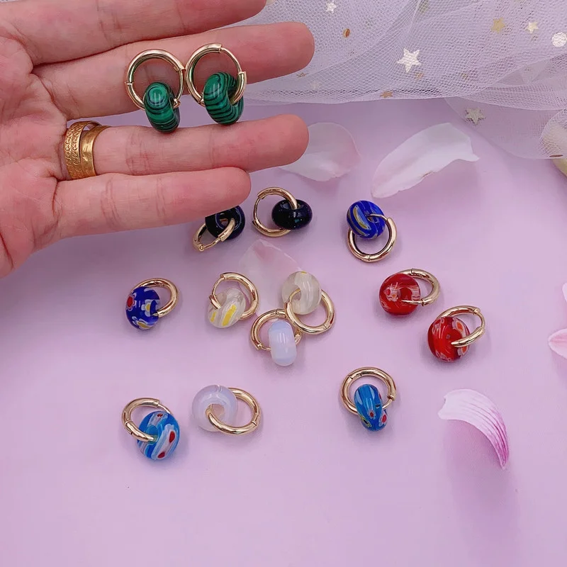 

Minar Delicate Multicolor Natural Stone Hoop Earrings for Women Mujer Gold Color Copper Hooks Circle Geometric Earring Oorbellen