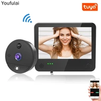 395 tuya smart 1080p peephole video doorbell camera wifi door bell viewer motion detection tuya app remote control for home