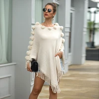 2021 lady knitted poncho autumn winter fashion sweater with tassels casual batwing sleeves v neck solid pullovers
