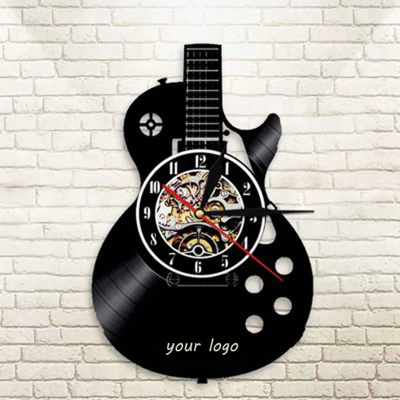

Acoustic Guitar Drum Vinyl Record Wall Clock Rock Music Theme Wall Art Musical Instrument Vinyl Clock Wall Watch Home Decor