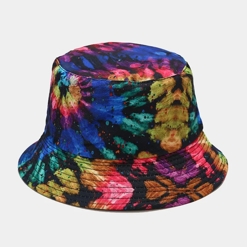 

Sparsil Women Men Double-sided Wearing Cap Visor 3D Print Pattern Cotton Flat Bucket Hat Reversible Sun Tie Dye Fisherman Caps
