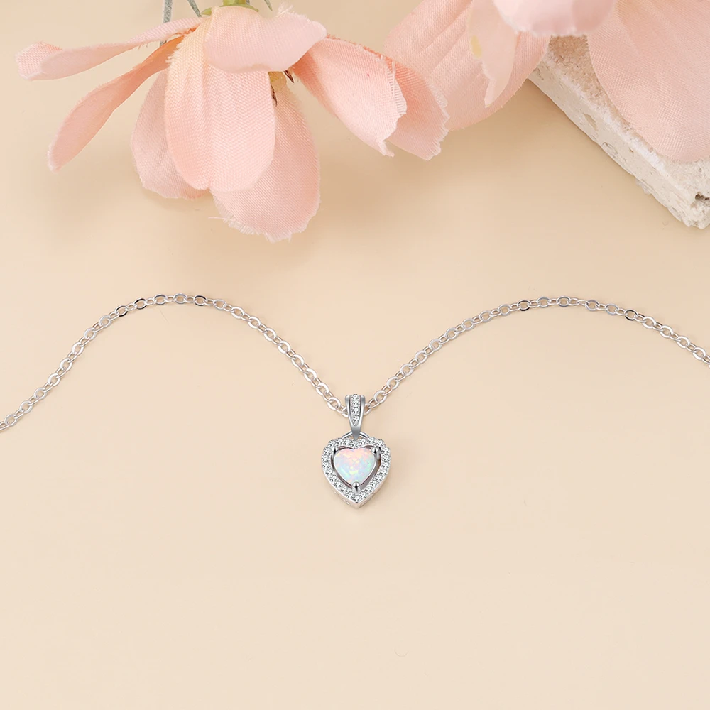 Ожерелья серебряного цвета в форме сердца белые розовые синие опаловые ожерелья