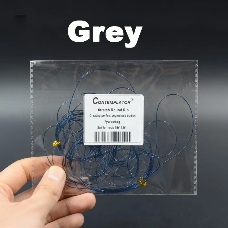 Grey 7 ярдов/сумка, 9 цветов, растягивающиеся ребра для завязывания мушек, 0,6 мм, круглые прозрачные личицы, Нимфа, ребристая лента, сегментированные материалы для тела, леска для ловли нахлыстом - Цвет: Grey