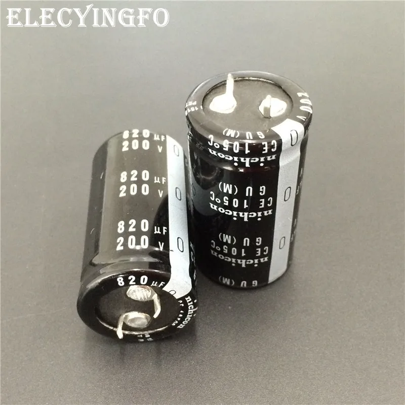 

10pcs 820uF 200V NICHICON GU Series 25x45mm High Quality 200V820uF Snap-in PSU Aluminum Electrolytic Capacitor