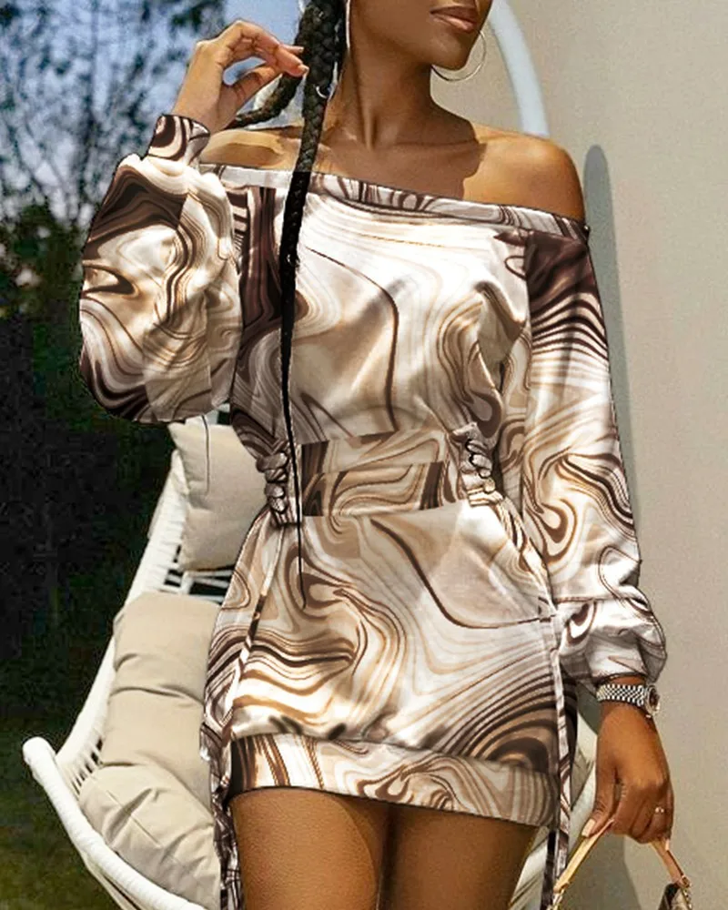 

Women's Dress New Women's off Shoulder Printed Skirt Knitted Dresses