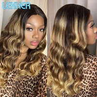 lekker highllight deep wave 13x1 t lace front human hair wig for women pre plucked glueless brazilian remy hair blonde brown wig