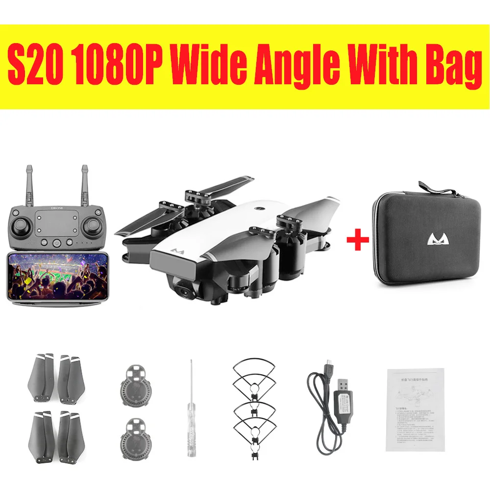 1080P wifi angle bag SMRC S20 Дрон с HD 1080P Wifi камерой Квадрокоптер парящий FPV Квадрокоптеры 5MP складной RC вертолет сумка для хранения игрушка для мальчика - Цвет: 1080P wifi angle bag