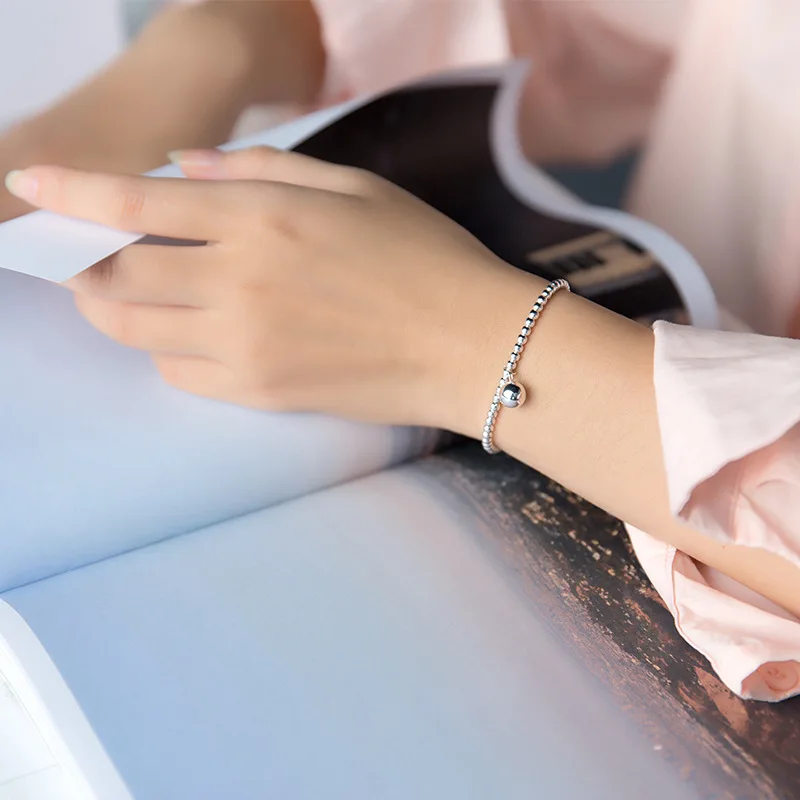 Настоящее серебро 925 пробы круглый шарик бусины Бохо браслеты для женщин сердце