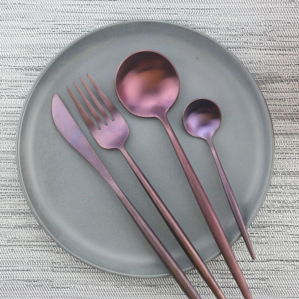 

24Pcs/set Dinnerware Set 304 Stainless Steel Black Gold Rainbow Flatware Set Knife Fork Spoon Tableware Set Dishwasher Safe