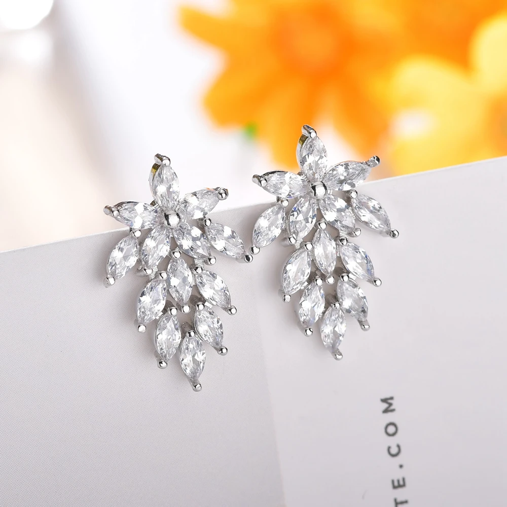 Karopel огранка маркиза цирконивый цветок серьги в форме хрустального листа для
