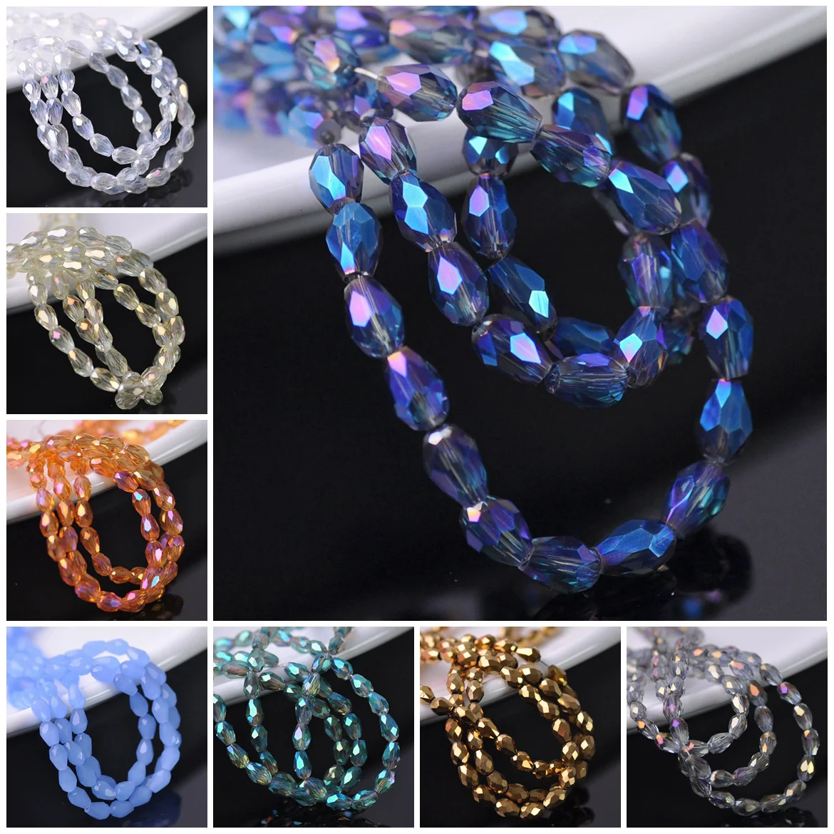 

50pcs Small Teardrop Shape 6x4mm Faceted Crystal Glass Loose Spacer Beads Lot For Jewelry Making DIY Crafts Findings