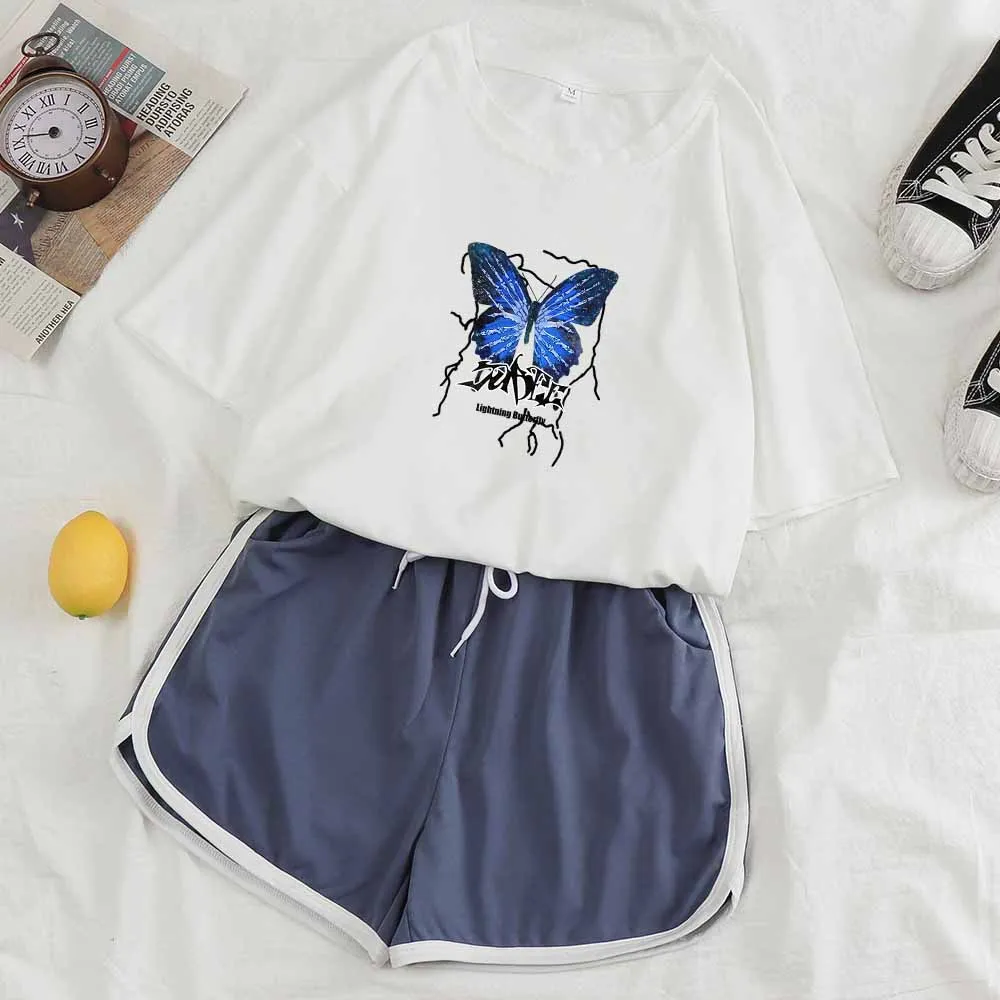 

Women Tracksuit 2 Piece Set Summer Short Sleeve Butterfly Print Jogger Shorts and Top Set O Neck Casual Outfits for Women