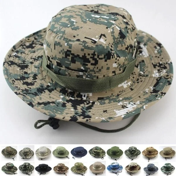 

Camouflage Tactical Cap Military Boonie Hat US Army Caps Camo Men Outdoor Sports Sun Bucket Cap Fishing Hiking Hunting Hats 60CM