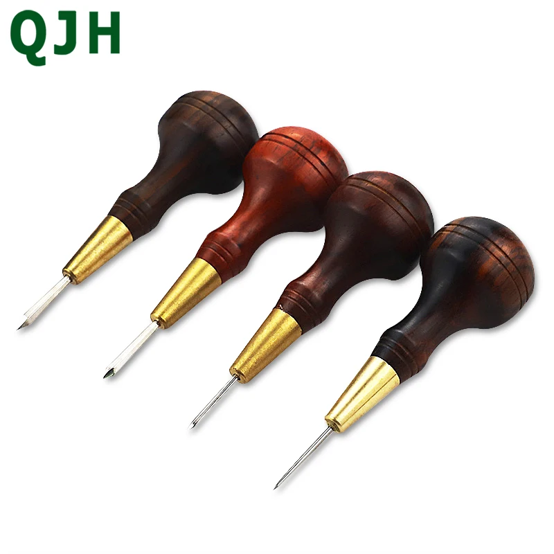 

DIY leather punch tool wooden handle awl hole punch leather craft Hand Stitching drilling hole punch suture reaming Awl