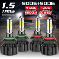4 side 9005 9006 combo led headlight kit high low beam bulb 6000k 120w 16000lm for car modification and repairing
