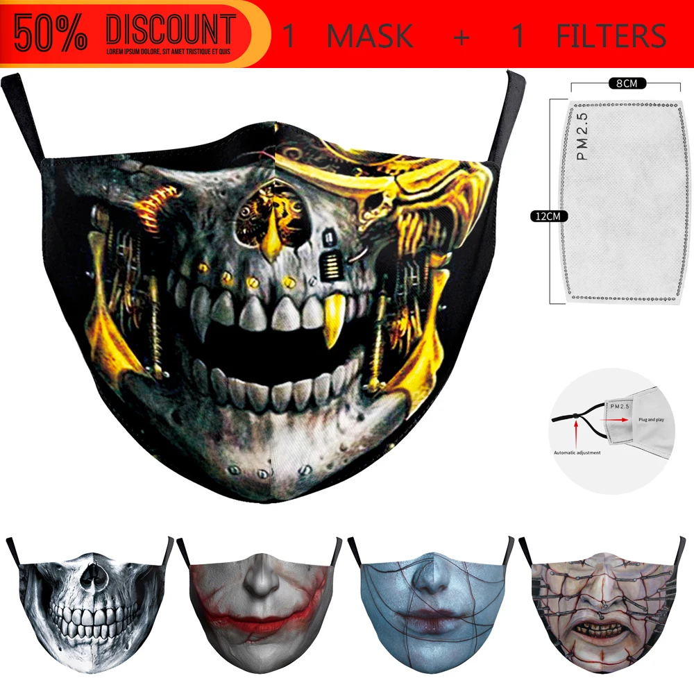 

Hot Horror Movie Series Fashion Skull Mouth Masks Halloween Cospaly Women's Face-Protection Sports Breathable Adult Party Mask