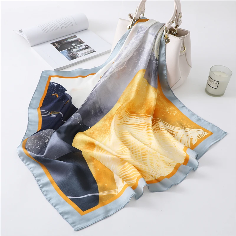 

Vrouwelijke Foulard Sjaals Voor Haar Zijden Sjaal Vrouwen Bandana Bog Print 70Cm Vierkante Hoofdband Hoofddoek Shawks En Wraps
