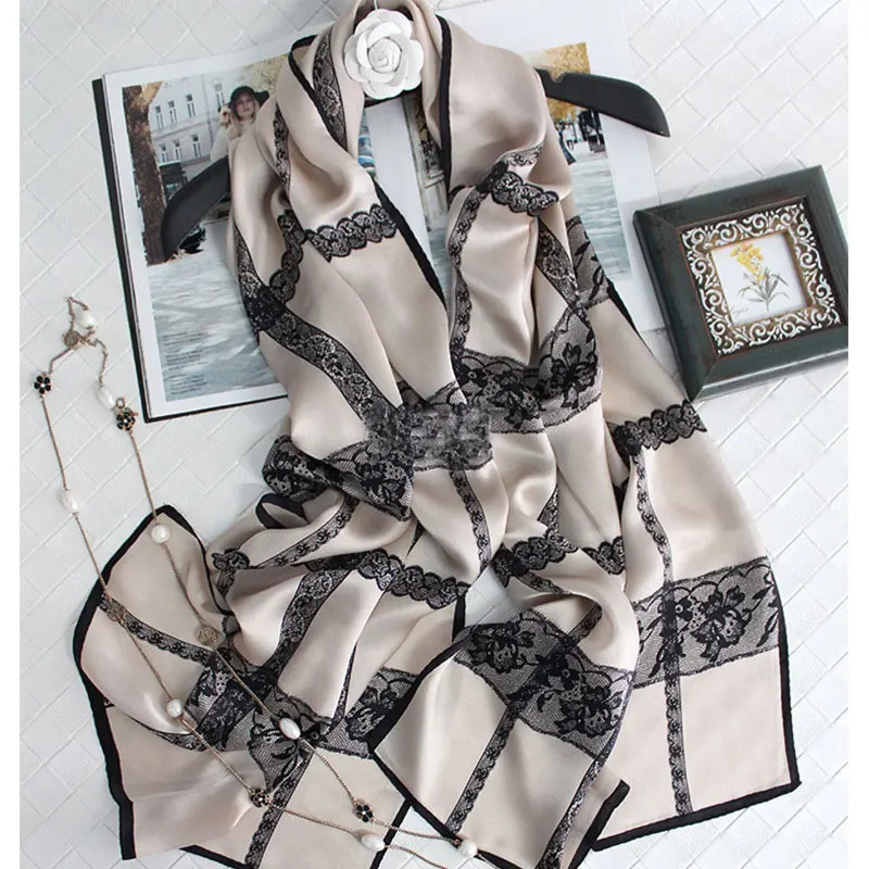 

Новинка 2022, модный шарф из 100% натурального шелка, женские шали и палантины, мягкие зимние шарфы из пашмины с принтом, Женский хиджаб, повязка ...