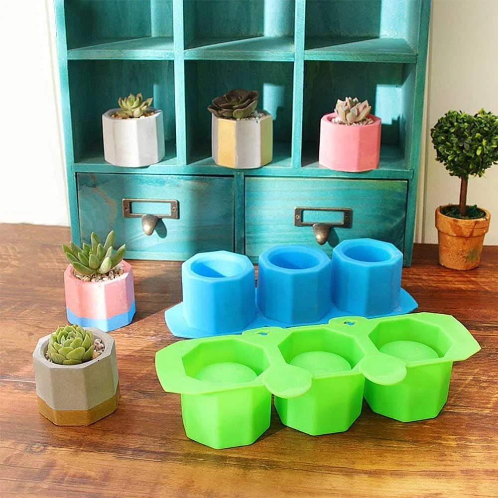 

3Holes Round Geometric Polygonal Concrete Flower Pot Vase Mold Flower Pot Concrete Cement Clay Mold Candle Soap DIY Making Mould