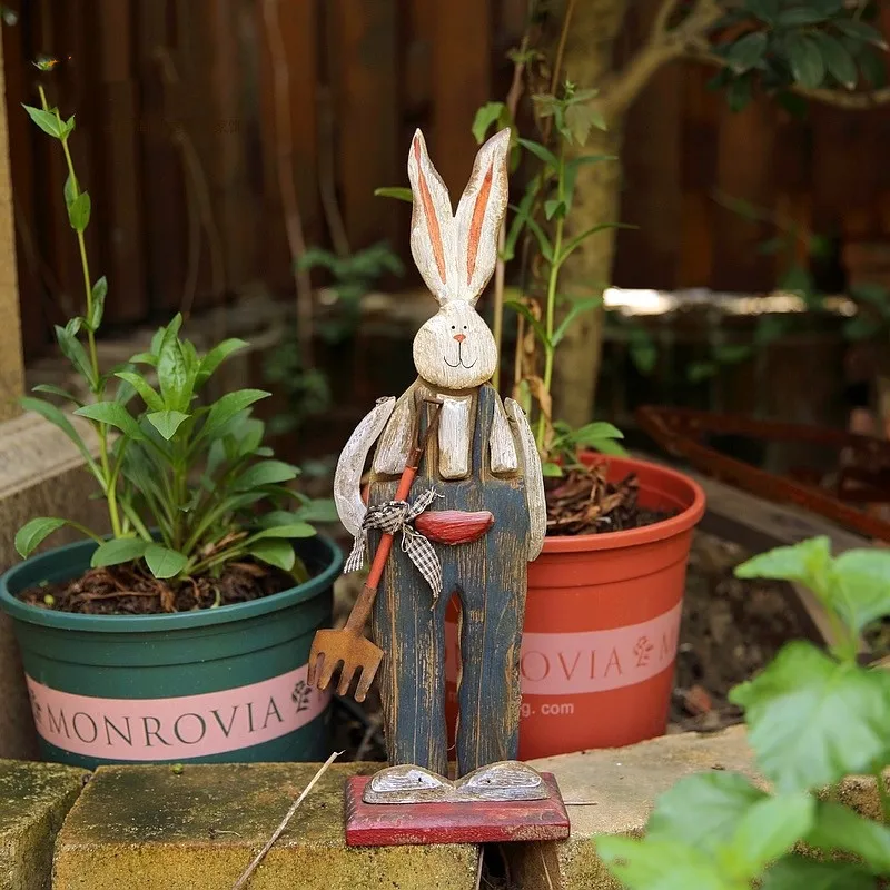 

Rabbit Ornaments Wooden Retro Style Courtyard Shop Living Room Decorations PLDI889