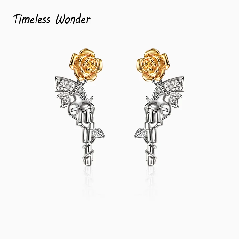 

Timeless Wonder Sweet Zirconia Rose Gun Stud Earrings for Women Jewelry Gothic Party Korean Punk Trendy Egirl Emo Gift Cute 3394